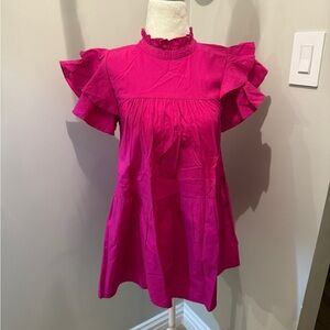 Anthropologie Fuchsia Ruffle Sleeve Dress